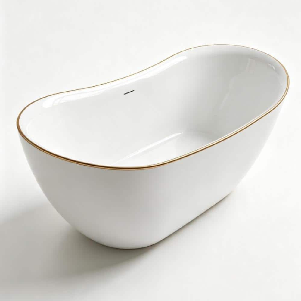 59 in. x 29.5 in. Freestanding Acrylic Bathtub Oval Double Slipper Deep Soaking Tub in White with Thin Gold Rim price history on PriceWatchPro