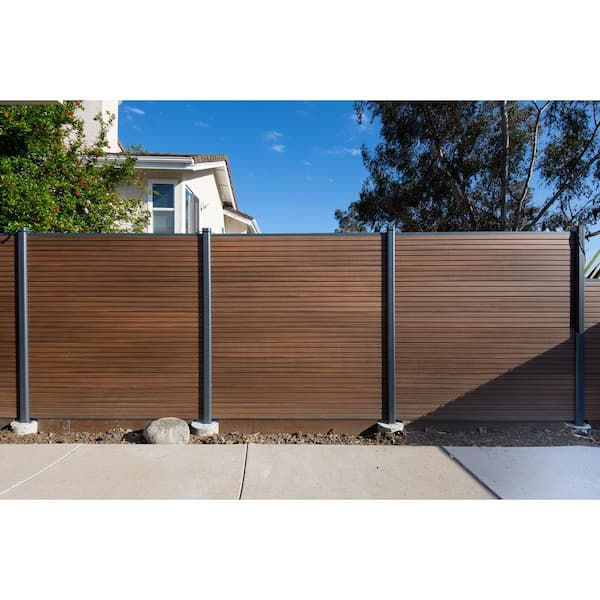 Ultra Easy Fencing 6 ft. H x 6 ft. W Brazilian Ipe Wood Plastic Composite Horizontal Fence Panel Section with Gray Frame