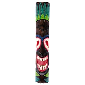 40 in. Tiki Mask Hand-Carved Fun Leaf Headdress Outdoor Tiki Bar Hawaiian Decoration