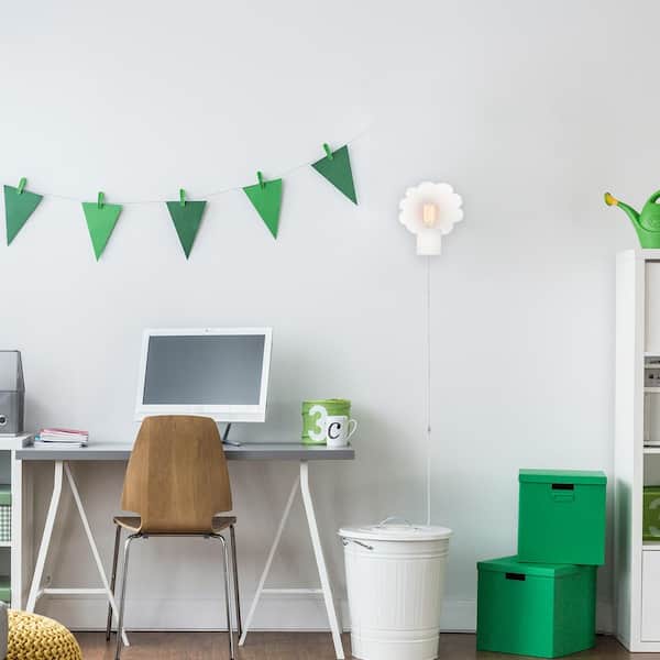 Daisy 2.78 in. 1-Light Matte White Plug-In Wall Sconce Light with Cloud Backplate for Indoor Use