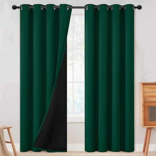 52 x 84 Inch Room Darkening Curtains,Thermal Insulated Grommet Window Drapes 2 Panels,Dark Green