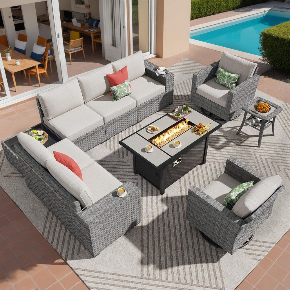 Bissty Gray 10-Piece Wicker Wide Arm Patio Conversation Set with Beige Cushions and Swivel Rocking Chairs price history on PriceWatchPro