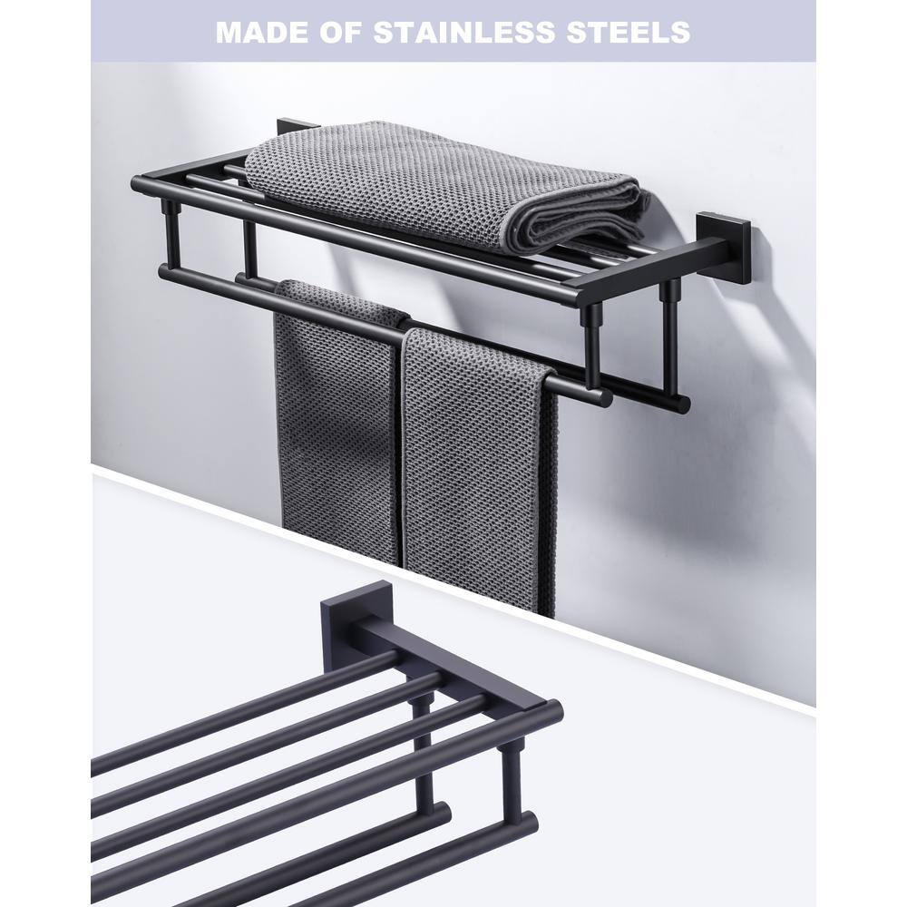 Matte Black 24" Stainless Steel Wall Mounted Towel Rack