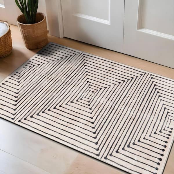 Bohemian Stripes Washable Non Slip Beige 2 ft. x 3 ft. Area Rug