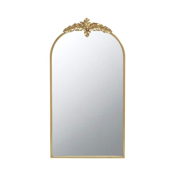 EPOWP 24 in. W x 41.9 in. H Large Arched Iron Framed Wall Bathroom Vanity Mirror in Gold