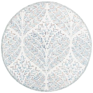 Capri Ivory/Blue Doormat 3 ft. x 3 ft. Geometric Leaf Round Area Rug
