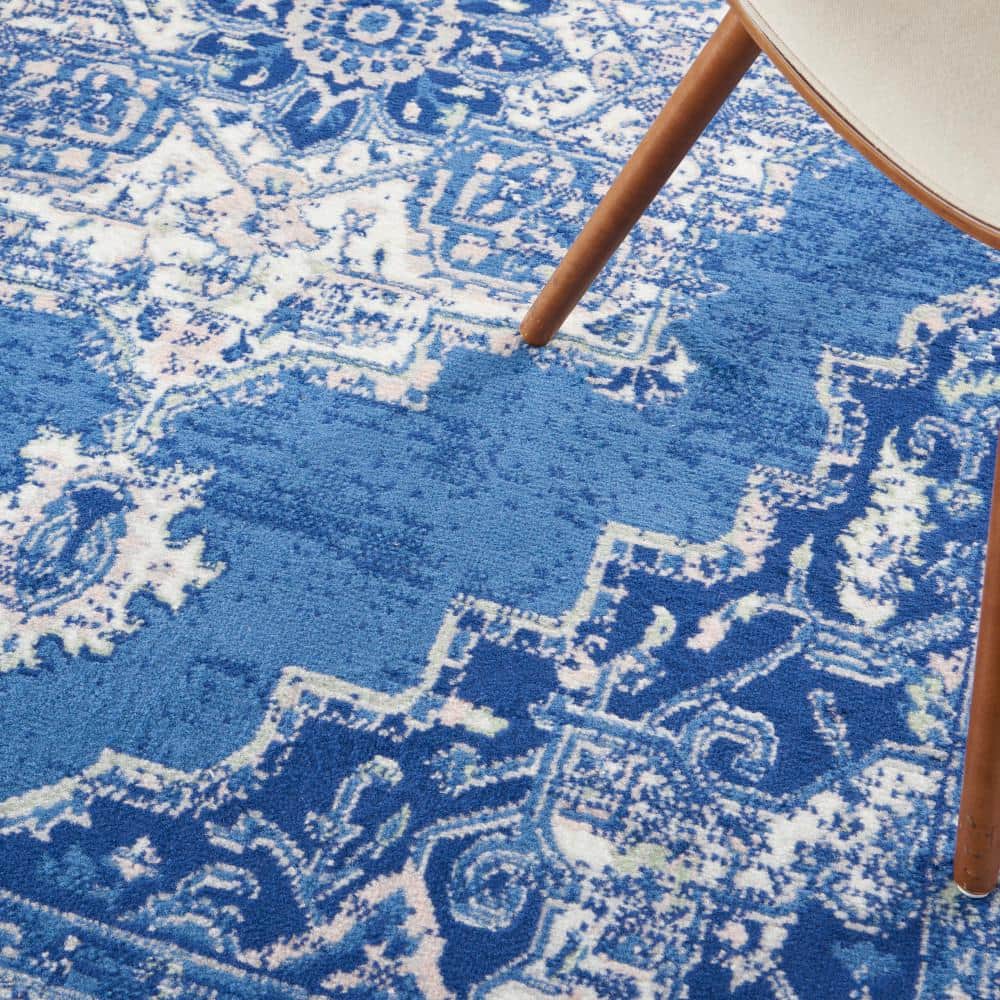 Navy Floral 6' x 9' Synthetic Rectangular Area Rug