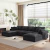 Nestfair 142 in. W Fully Compressed U-Shaped Corduroy Modular Sectional Sofa in. Black with Ottomans and No Assembly CSSGT728B
