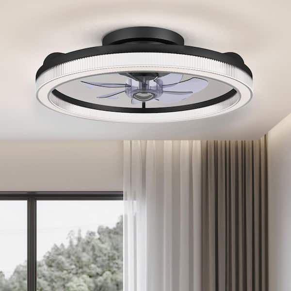 20 in. LED Indoor Black Low Profile Ceiling Fan with Dimmable Lighting Small Flush Mount Ceiling Fan with Remote
