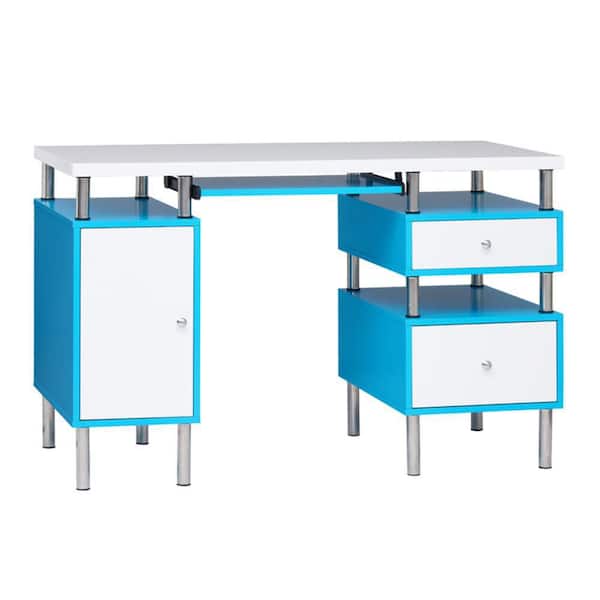 MAYKOOSH Contemporary 47.2 in. 2-Tone Computer Desk for Home Office,Student Writing Desk w/ 2 Drawers,1 Cabinet and Keyboard Tray