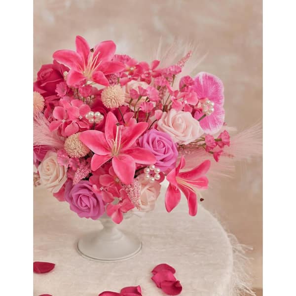 Artificial Greenery Stems Set 62pcs Hot Pink Hydrangea Astilbe