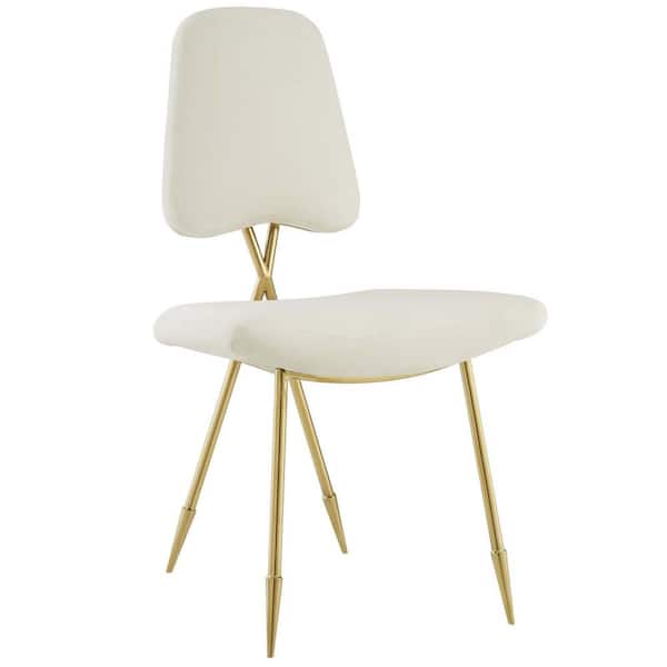 MODWAY Ponder Upholstered Velvet Dining Side Chair in Ivory