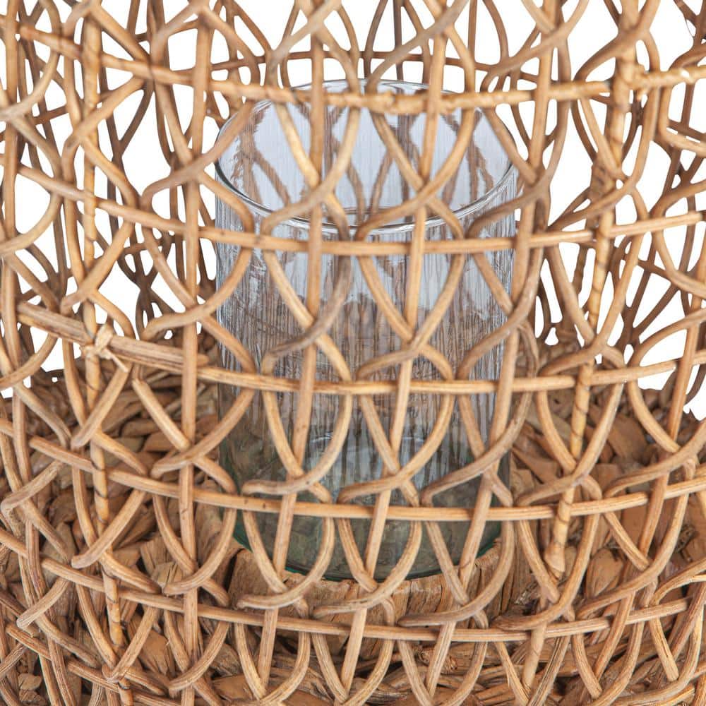 Elysian 26'' Hand-Woven Rattan & Water Hyacinth Candle Lantern with Glass Insert