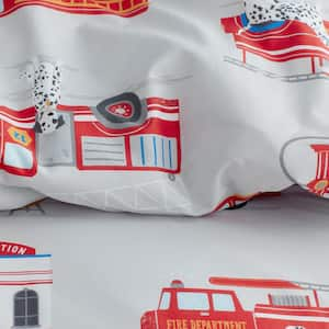 Company Kids Fire Station Organic Cotton Percale Duvet Cover Set