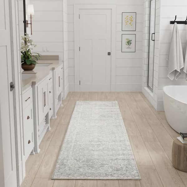 Astra Machine Washable Grey 2 ft. x 8 ft. Distressed Traditional Runner Area Rug