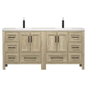 VIV 71 in. W x 20 in. D x 35 in. H Double Sink Freestanding Bath Vanity in Dark French Oak with White Ceramic Top