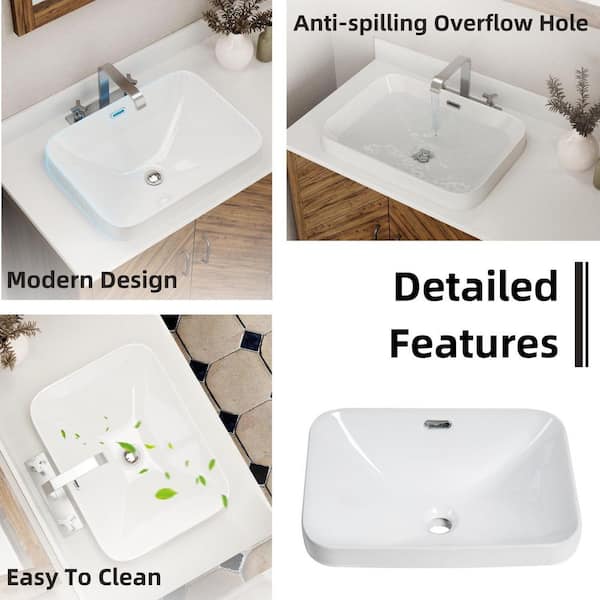 Los Flexi Semi Recessed Rectangular Bathroom Sink 18 in. x 13 in