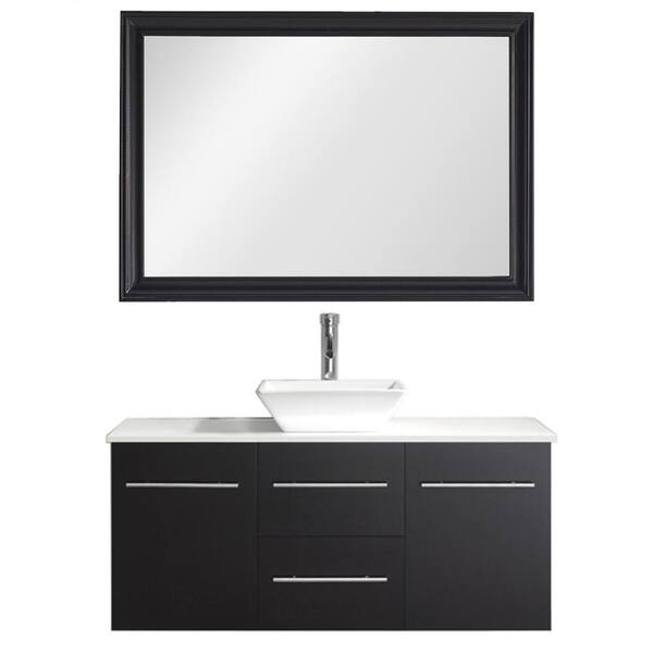Virtu USA Marsala 49 in. W Bath Vanity in Espresso with Stone Vanity Top in White with Square Basin and Mirror and Faucet