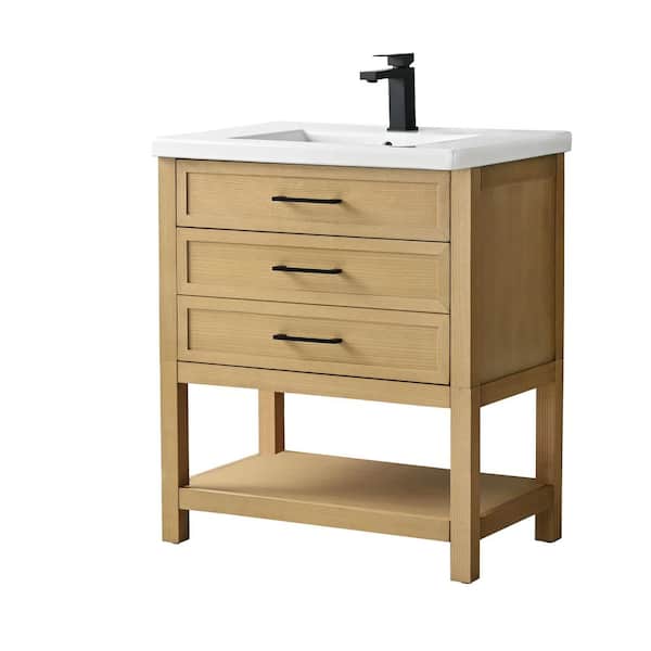 Oliver 30 in. W x 18 in. D x 34 in. H Bath Vanity in Light Oak with White Ceramic Vanity Top
