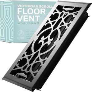 Victorian Scroll 2 x 10 in. Decorative Floor Register Vent with Mesh Cover Trap, Matte Black