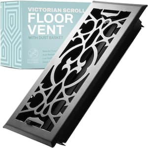 Victorian Scroll 4 in. x 14 in. Decorative Floor Register Vent with Mesh Cover Trap, Matte Black