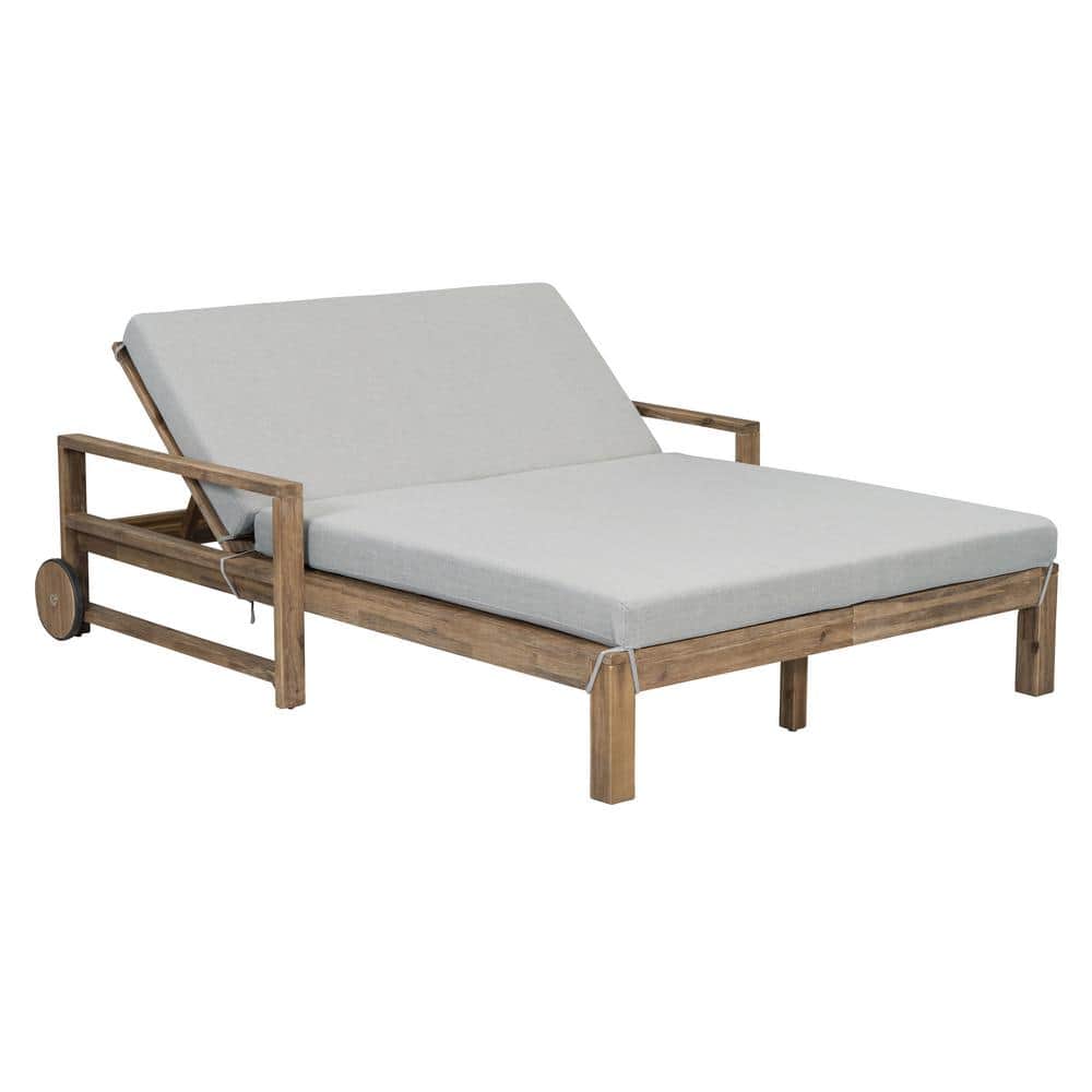 2-People Seating Capacity Farmhouse Sunbed Solid Wood Outdoor Day Bed with Gray Cushions for Poolside and Garden Lawn price history on PriceWatchPro