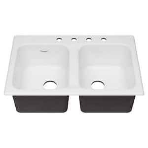 Quince Drop-in Cast Iron 33 in. 4-Hole Double Bowl Kitchen Sink in Brilliant White