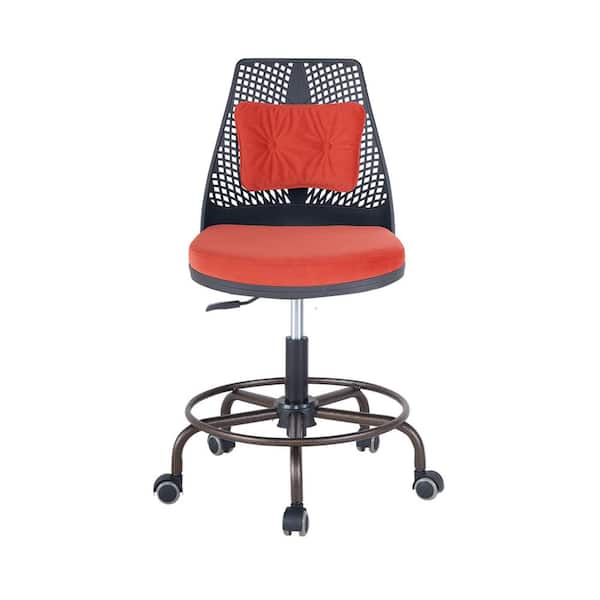 Unbranded 23.6in. W Adjustable Height Red Fabric Seat Armless Task Chair with Footrest