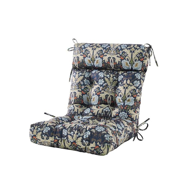 ARTPLAN Adirondack Outdoor Chair Cushion High Back Wicker Tufted Pillow 21 in. x 21 in. x 4 in. , 1 Count, Floral in Stone Blue