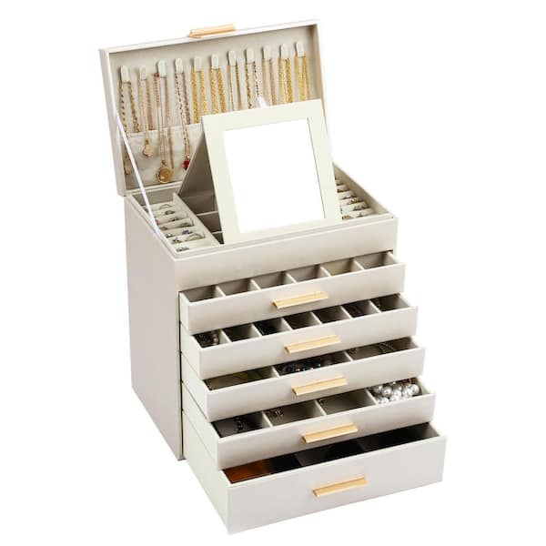 Gold 6-Layer Jewelry Box with Glass Lid for Women (Champagne), 11 in. x 6.6 in. x 10.2 in.
