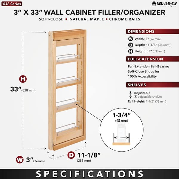 Natural Maple 3 in. Pull Out Wall Filler w/Soft-Close, 33 in. Height