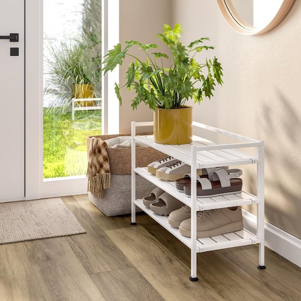 Seville Classics 18.5 in. H 9-Pair 3-Tier White Resin Slat Metal