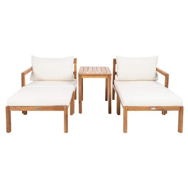 Pratia Natural Brown 5-Piece Wood Outdoor Day Bed with Beige Cushions