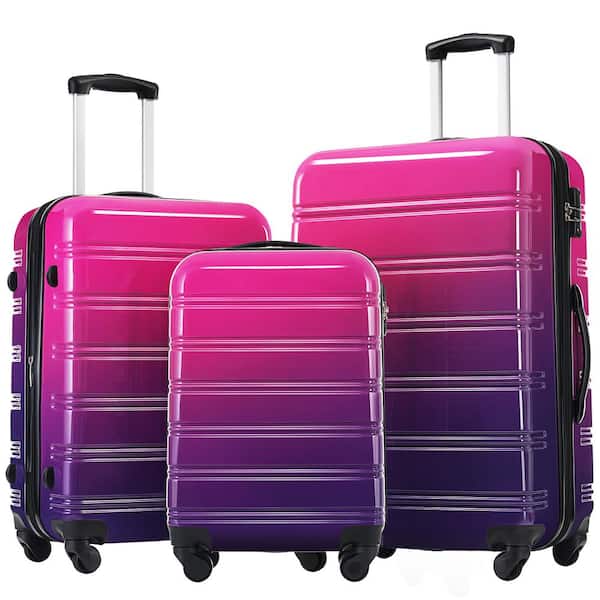 3-Piece Purple and Pink Gradient Hardside Spinner Luggage Set with TSA Lock (20/24/28 inch)