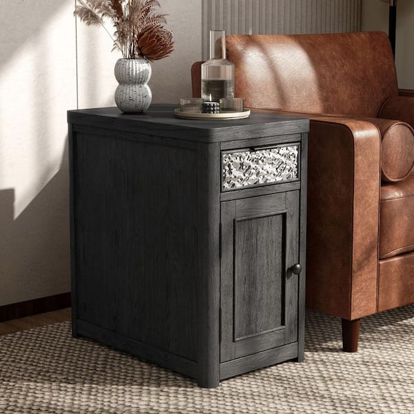 Furniture of America Hairin 14 in. Ash Gray Rectangle Wood Chairside Table with Drawer