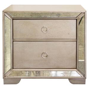 Helena 2-Drawer 29.5 in. H x 30 in. W x 17.5 in. D Silver Bronze Mirrored Nightstand