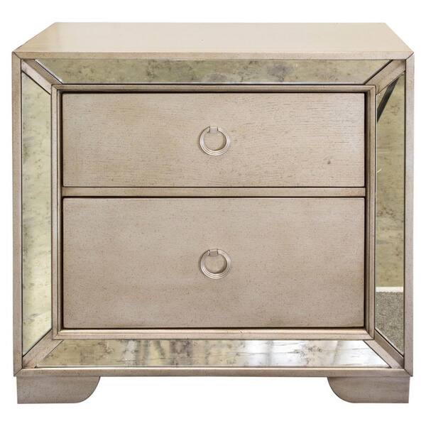 Best Master Furniture Helena 2-Drawer 29.5 in. H x 30 in. W x 17.5 in. D Silver Bronze Mirrored Nightstand
