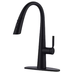 Gooseneck Single Handle Pull Down Sprayer Kitchen Faucet with 3-Function Sprayer and Deckplate in Matte Black