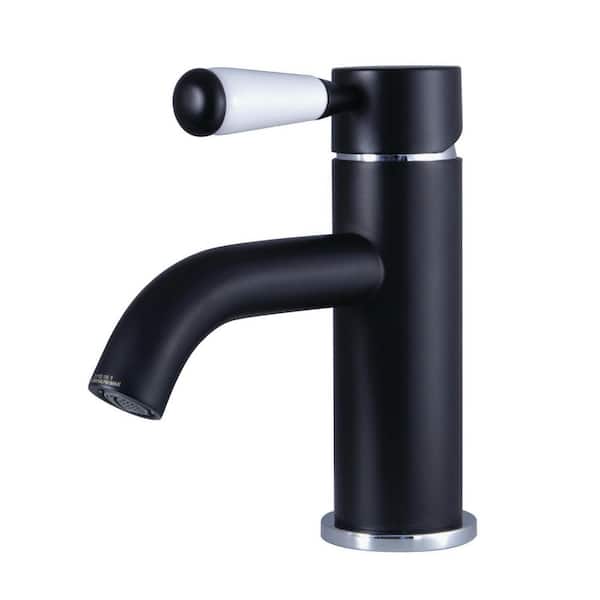 Kingston Brass Paris Single-Handle Single-Hole Bathroom Faucet with Push Pop-Up in Matte Black/Polished Chrome