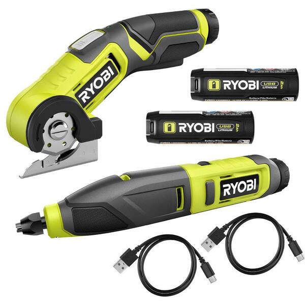 RYOBI USB Lithium 2-Tool Combo Kit with Power Cutter, Power Carver, (2) Batteries, and (2) USB Charging Cables