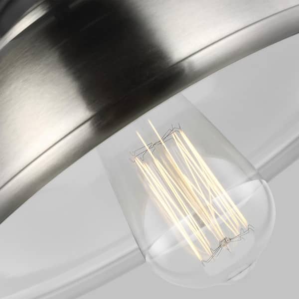 Dustin 1-Light Brushed Nickel Hanging Pendant with Metal Shade and Matte Black Accents