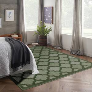 Easy Care Green 8 ft. x 10 ft. Trellis Contemporary Area Rug