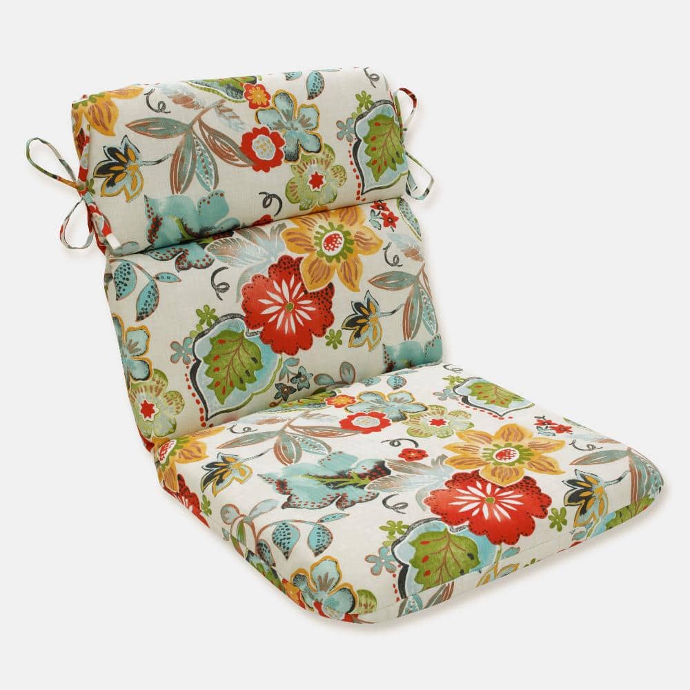 Turquoise Verdigris & Warm Copper Floral Outdoor Chair Cushion