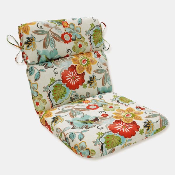Bright Floral Outdoor/Indoor 21 in. W x 3 in. H Deep Seat, 1-Piece Chair Cushion with Round Corners in Ivory Alastriste
