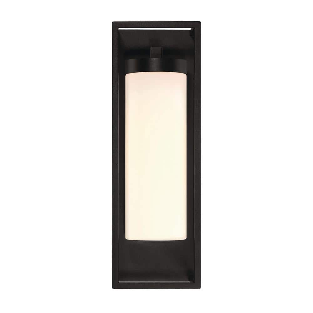 Satin Black and Opal White Glass Outdoor Wall Light