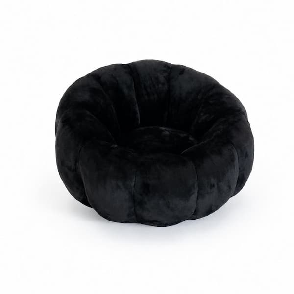 Black Faux Fur Floral-Shaped Bean Bag Chair