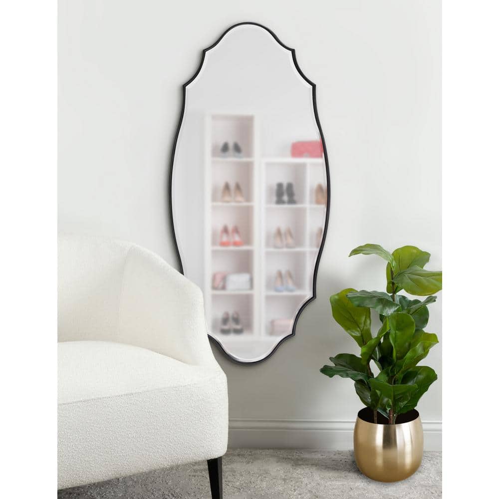 Leanna Black Scalloped Oval Wall Mirror, 20 x 42