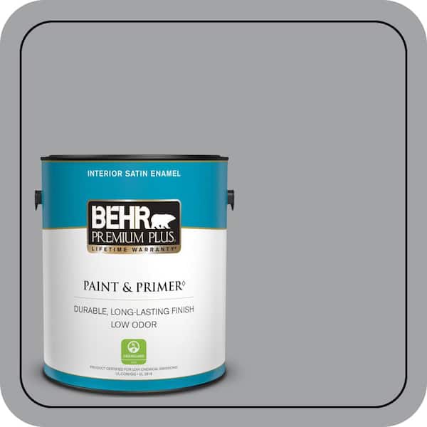 BEHR PREMIUM PLUS 1 gal. #N530-4 Power Gray Satin Enamel Low Odor Interior Paint & Primer
