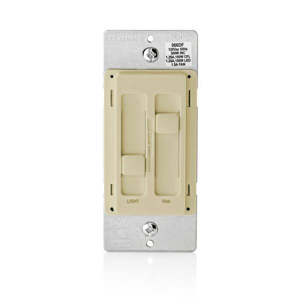 Leviton SureSlide Ceiling Fan Control and Dimmer Switch for LED, Halogen and Incandescent Bulbs - Ivory