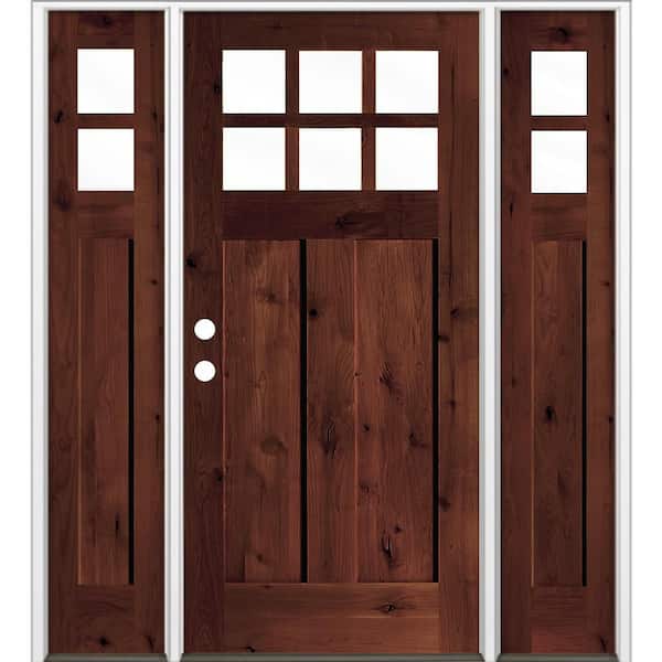 64 in. x 80 in. Knotty Alder Right-Hand/Inswing 6Lite Beveled Clear Glass Red Mahogany Stain Wood Prehung Front Door DSL